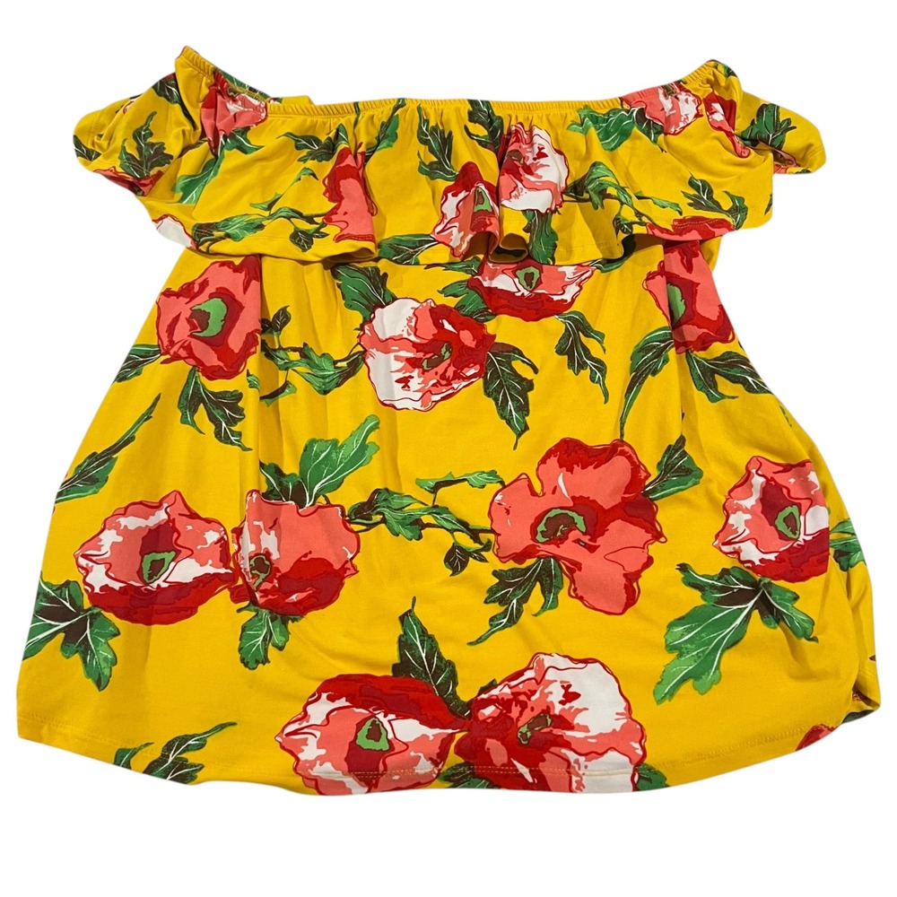 Urban Rose Bright Yellow & Pink Floral Boho Off-Shoulder Top Women's Size 3X